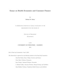Essays on Health Economics and Consumer Finance