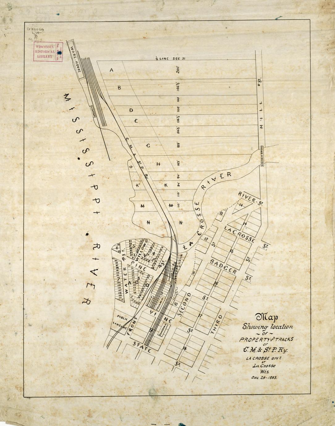 Map showing location of property and tracks of the Chicago, Milwaukee & St. Paul Railroad