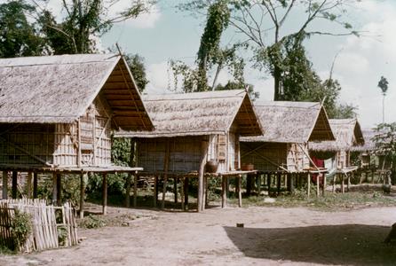 Four rice storage houses in the village of Phou Luang Nyai in Houa Khong Province