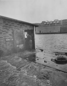 Flooding at one of the fishing sheds on the river