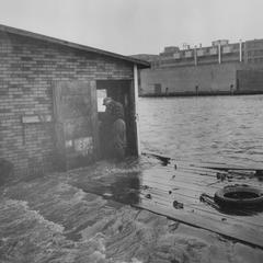 Flooding at one of the fishing sheds on the river