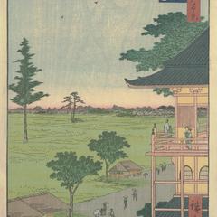 Sazai Hall at the Temple of Five-hundred Arhats, no. 70 from the series One-hundred Views of Famous Places in Edo