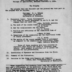 Local government : report of a demonstration in public discussion, held during Farm and Home Week, College of Agriculture, Madison--February 2, 1934