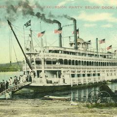Steamer J.S. loading excursion party below dock, Dubuque