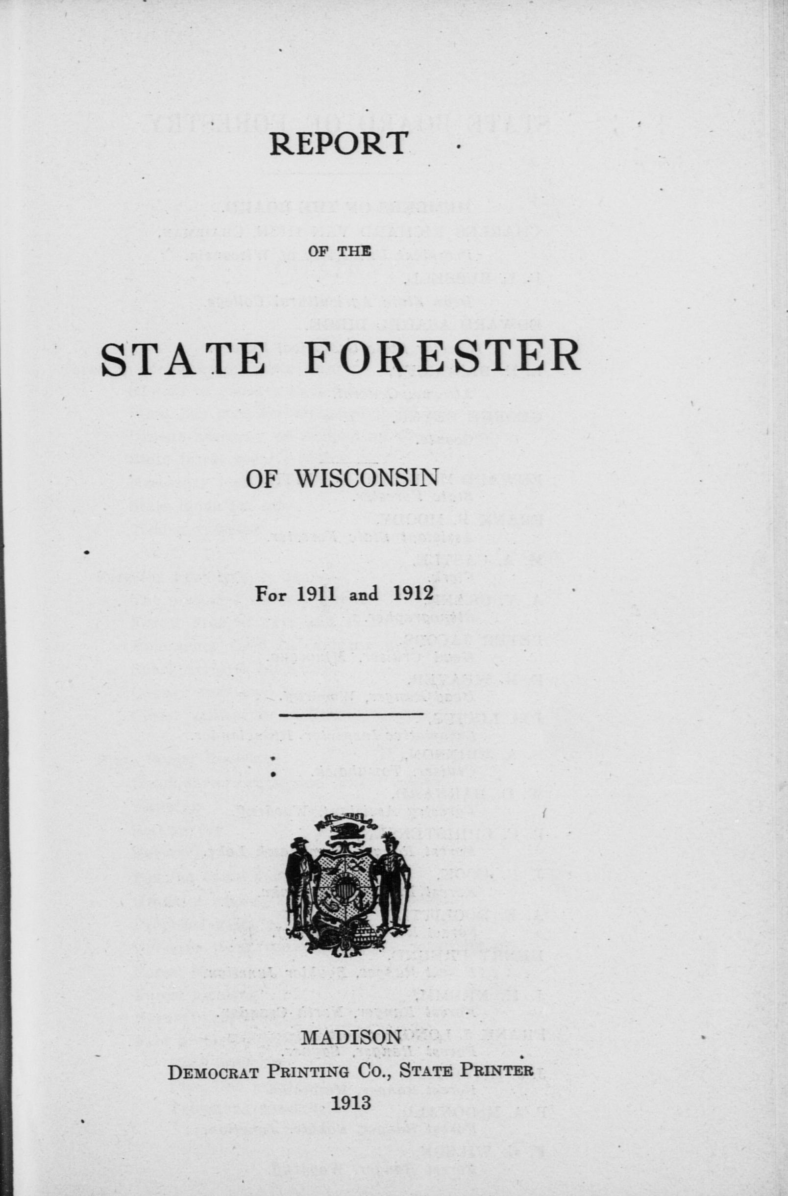 Report of the state forester of Wisconsin for 1911 and 1912 Full view