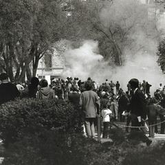 Protest on Bascom Hill with tear gas
