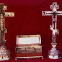 Two crosses and a reliquary box at the Prophet Elias Skete