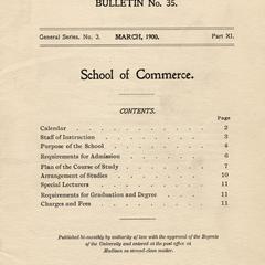 Cover of UW School of Commerce bulletin