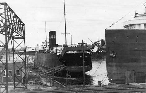 Stern view of the Ann Arbor No. 5 being refitted