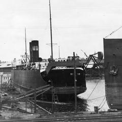 Stern view of the Ann Arbor No. 5 being refitted