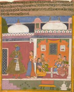 Krishna Surprises the Gopis at a Game of Chaupar, Illustration of the Rasikapriya