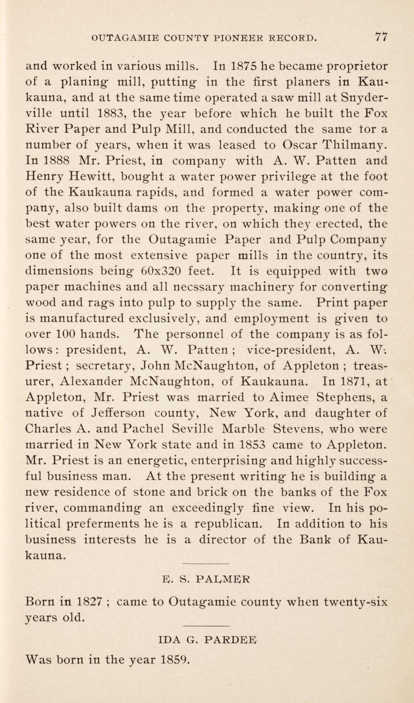 Record of the pioneers of Outagamie County, Wisconsin also an