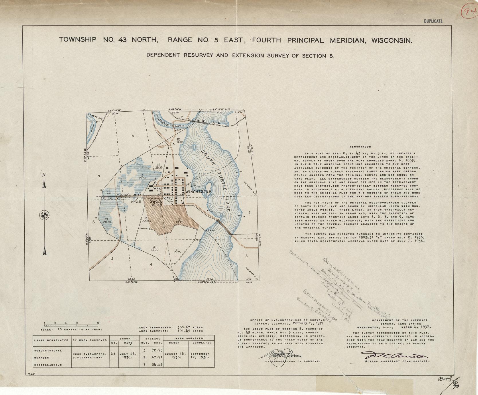 [Public Land Survey System map: Wisconsin Township 43 North, Range 05 East]