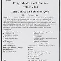 10th Course on Spinal Surgery advertisement