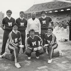 UW male cheerleaders at Homecoming 1986