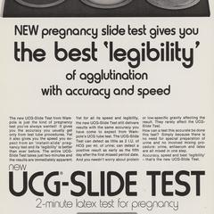 UCG Pregnancy Slide Test advertisement