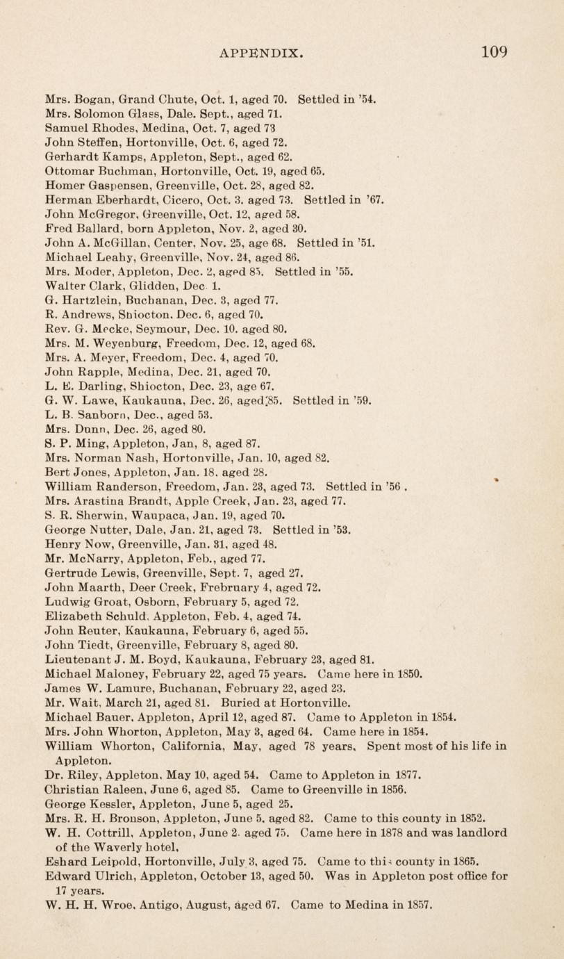 Record of the pioneers of Outagamie County, Wisconsin also an