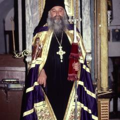 Abbot Alexios during an evening service at Xenophontos