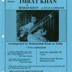 Poster for concert by Imrat Khan