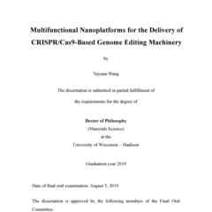 Multifunctional Nanoplatforms for the Delivery of CRISPR/Cas9-Based Genome Editing Machinery