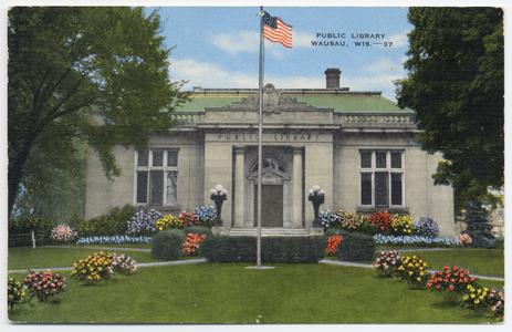 Color postcard of Wausau Public Library