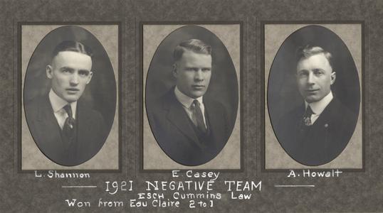 Debate team, negative, 1921