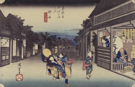 Women Stopping Travelers at Goyu, no. 36 from the series Fifty-three Stations of the Tokaido (Hoeido Tokaido)