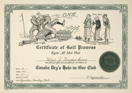 Certificate of golf prowess awarded to William J. Niederkorn