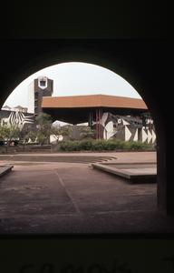 View of Obafemi Awolowo University campus through hallway