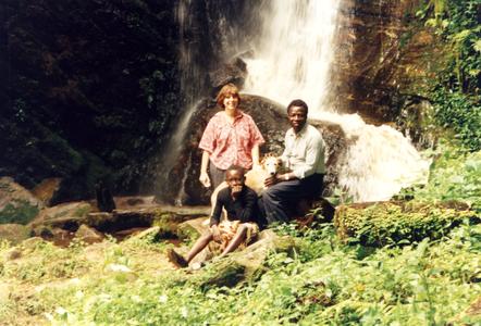 Trager and Folarin at waterfall in Ekiti
