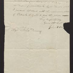 Note, J.P. Osborn, Sag Harbor, to Major Felix Dominy, East Hampton, 1832