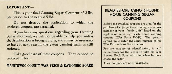 Sugar ration coupon stubs