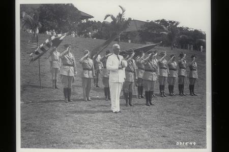 Paul McNutt reviews troops, Corregidor, 1937
