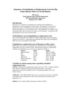 Summary of liquidation or replacement costs for big game species native to North Dakota