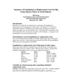 Summary of liquidation or replacement costs for big game species native to North Dakota