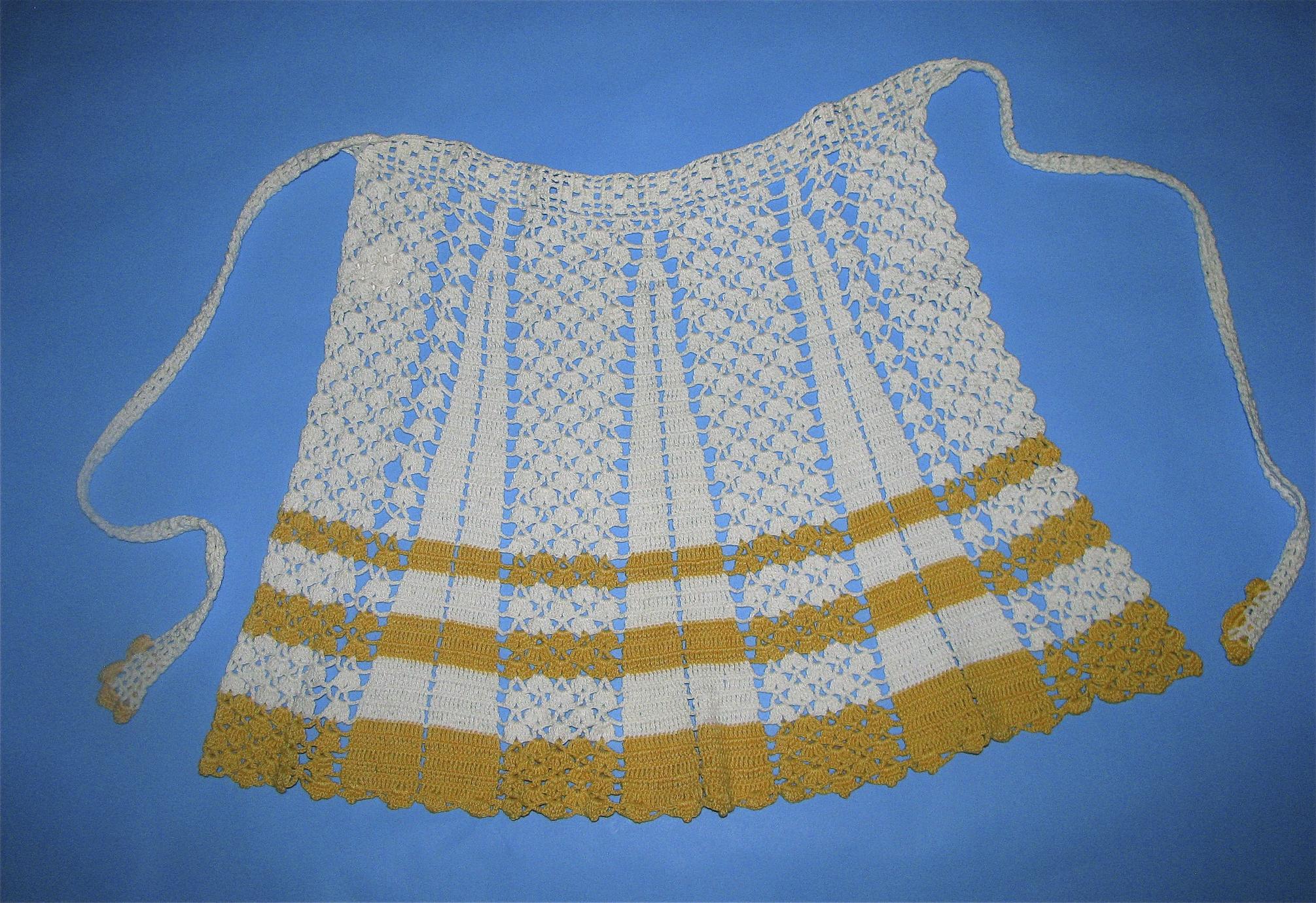 Yellow crocheted tea apron