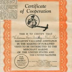 Fur vest project certificate of cooperation