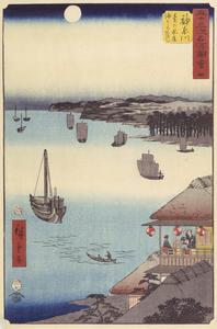View of the Ocean from the Teahouses on the Hill at Kanagawa, no. 4 from the series Pictures of the Famous Places on the Fifty-three Stations (Vertical Tokaido)
