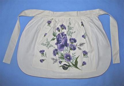 White apron with purple flowers