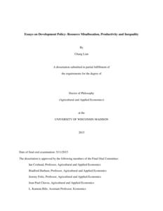 Essays on Development Policy: Resource Misallocation, Productivity and Inequality