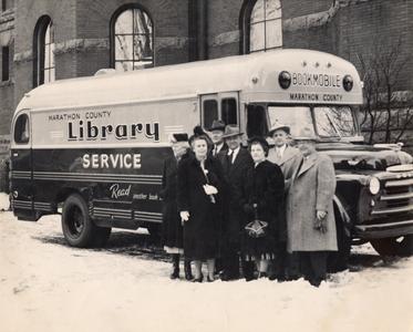 Bookmobile with staff of Marathon County Library Service