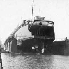 Stern view of the City of Saginaw 31 in floating dry dock