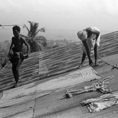 Drying Laundry on Rooftops in Residential Freetown