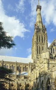 Salisbury Cathedral exterior tower and spire