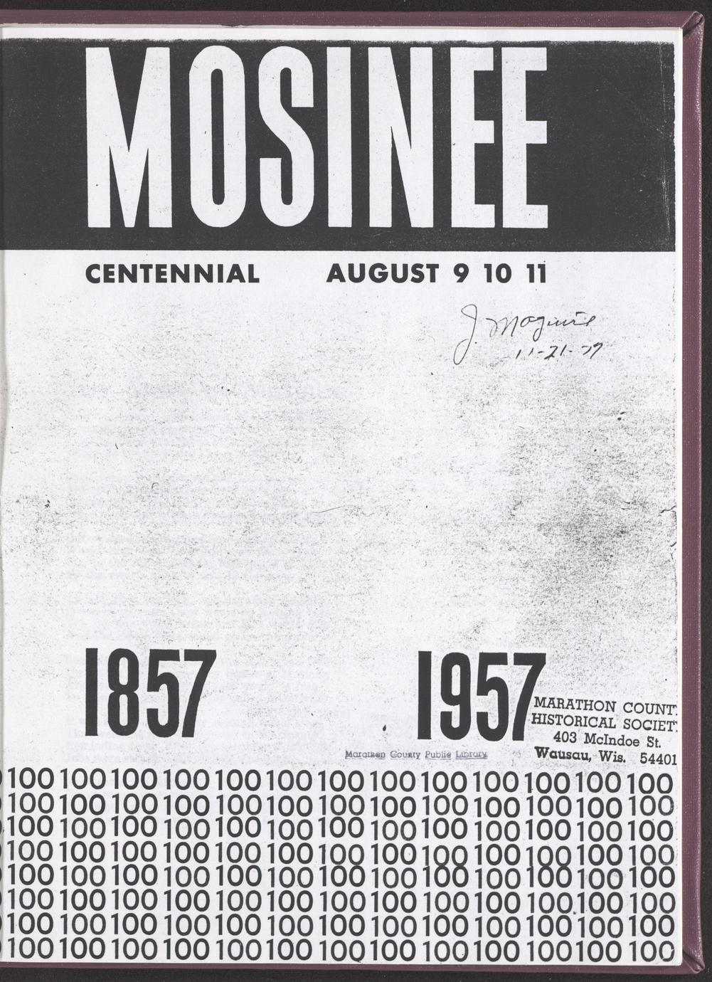 Mosinee centennial, August 9, 10, 11 18571957 Full view UWDC