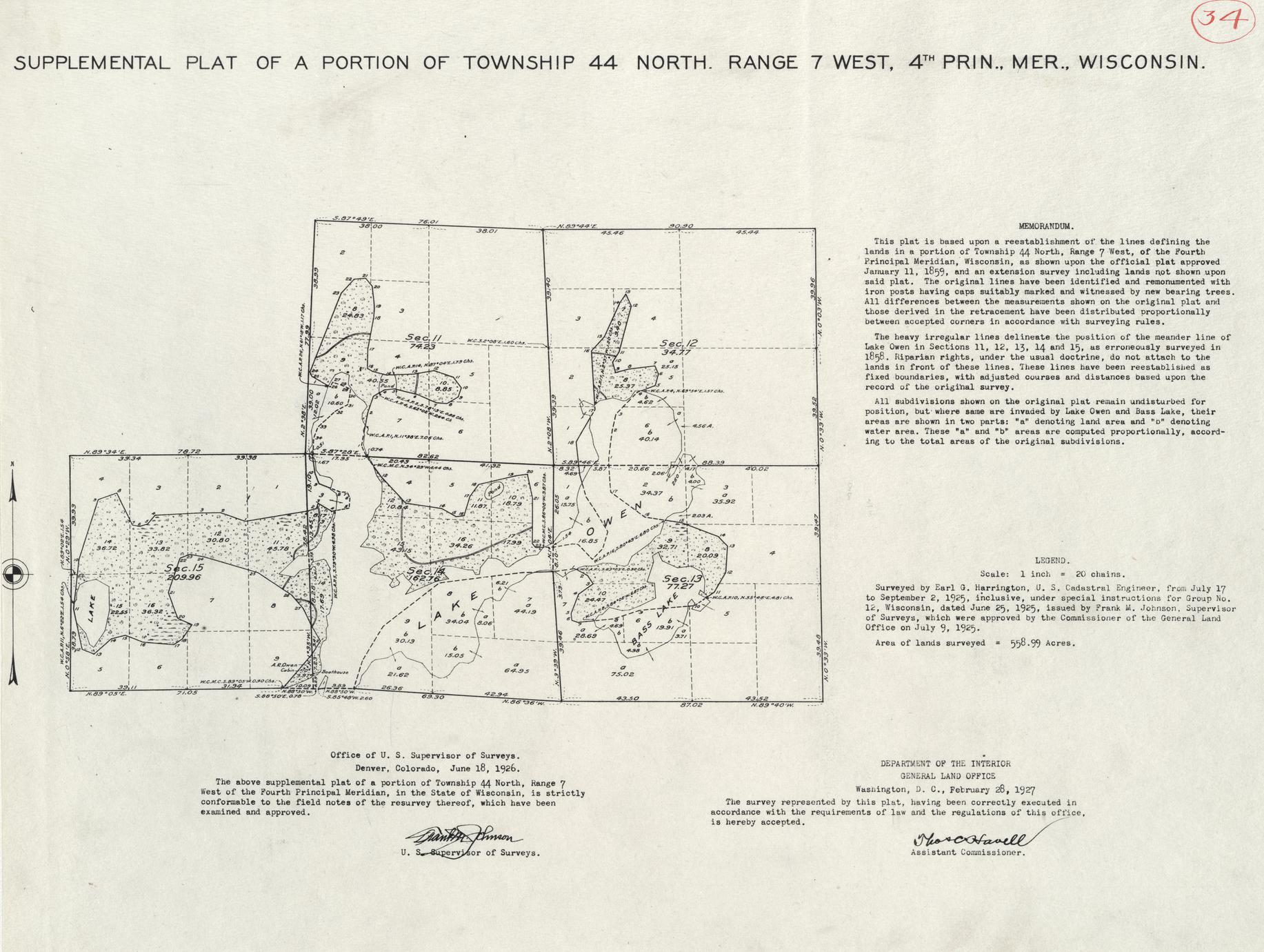 [Public Land Survey System map: Wisconsin Township 44 North, Range 07 West]
