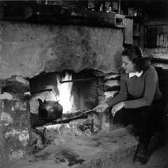 Nina at shack fireplace