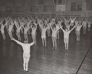 Men's physical education class in Armory