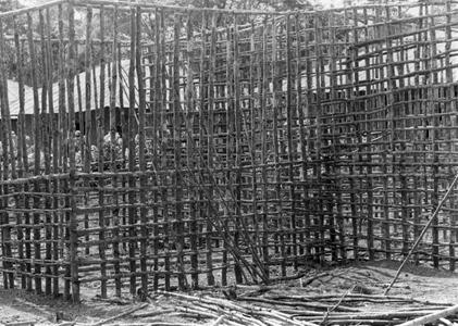 Lath Structure for wattle and Daub Construction of Community Clinic