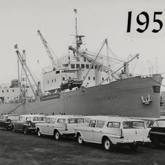 American Motors Corporation cars get loaded onto a ship in the Kenosha harbor